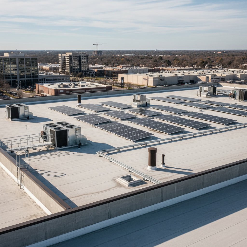 commercial roofing system on large business building in Dayton Ohio