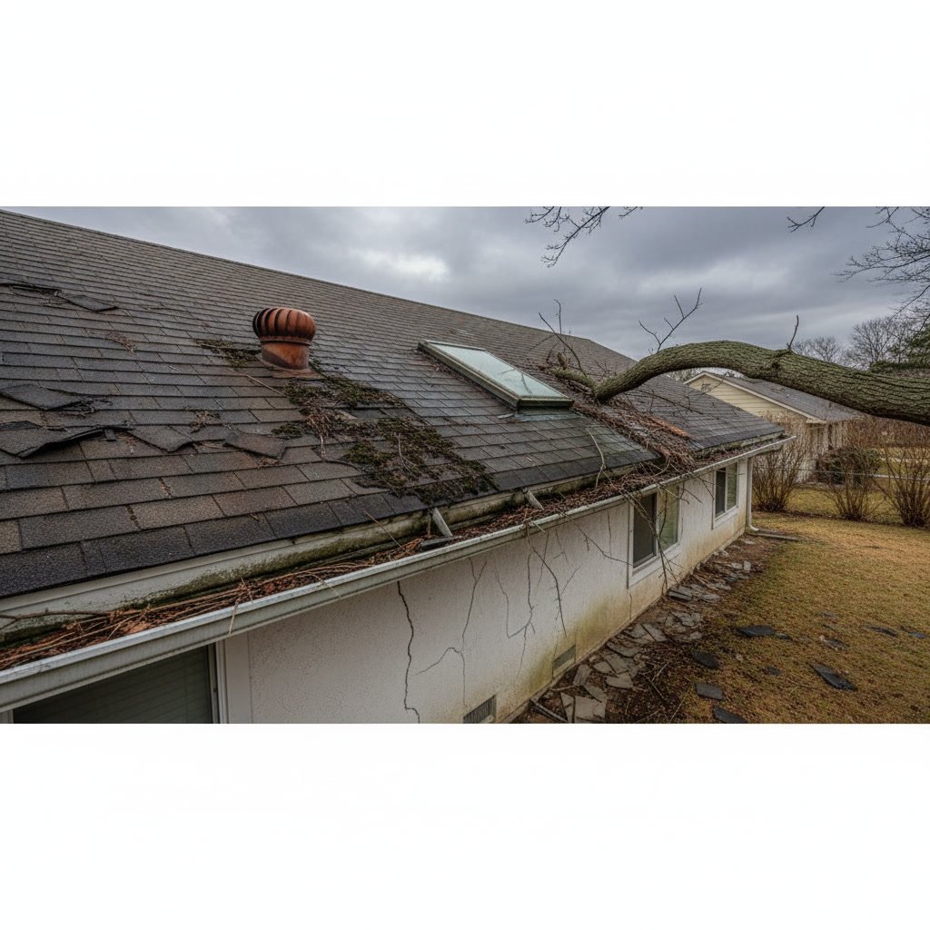 damaged roof shingles showing wear and tear requiring professional roofing services