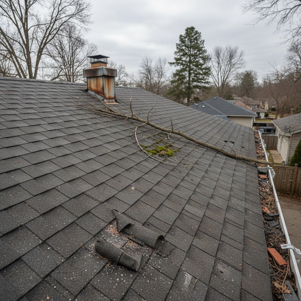 Professional roofer conducting thorough roof inspection with clipboard and safety equipment