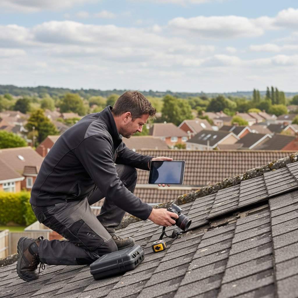 Damaged roof shingles and flashing identified during professional inspection