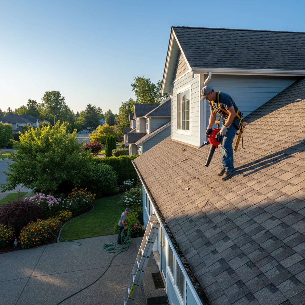 commercial roofing maintenance inspection on flat roof in Dayton