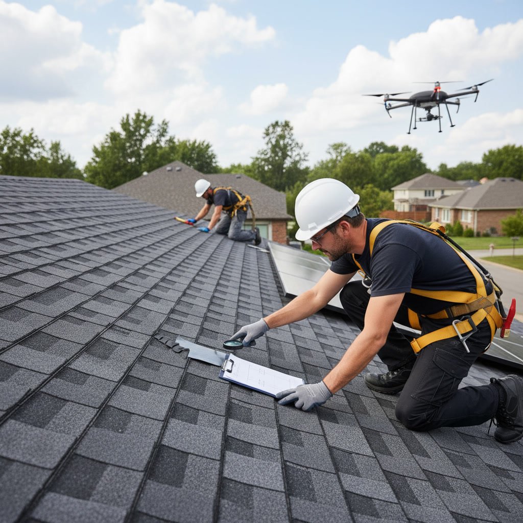 Completed roof repair with new shingles and flashing properly installed