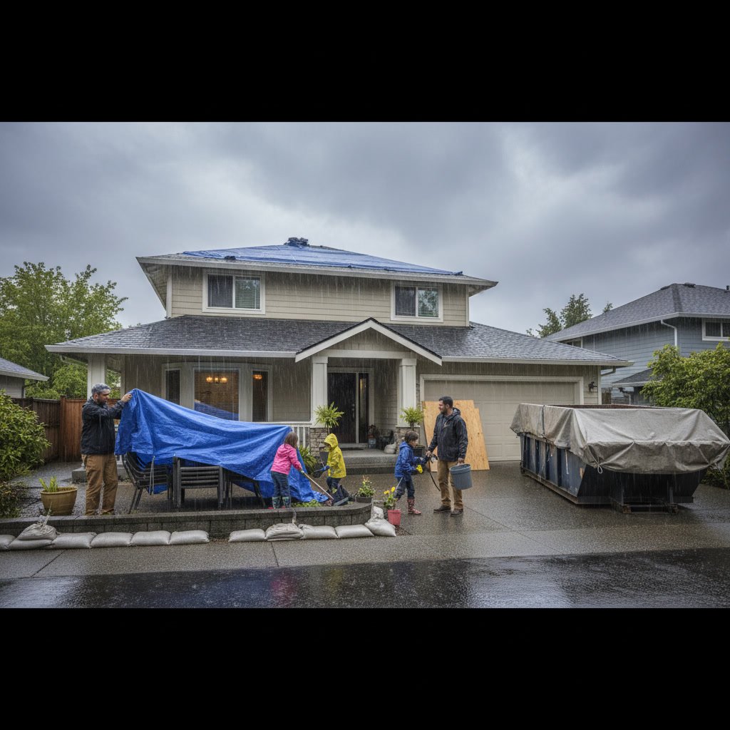 Contractor installing new roof on prepared home