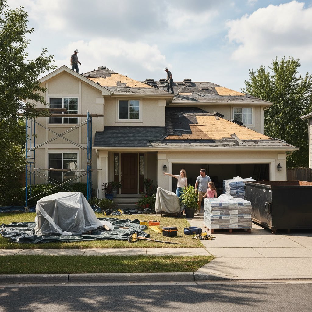 Home exterior prepared for roof replacement project